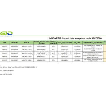 Indonezija Import podatkov vzorec pri oznaki 40070000 gume